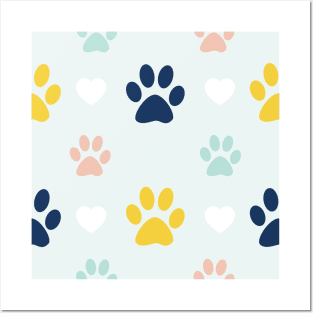 Colorful Puppy Dog Paw Pattern Posters and Art
